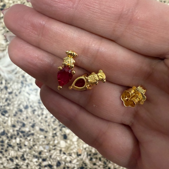 plating over silver bear motif Earrings with laboratory-grown bold - Picture 5 of 5